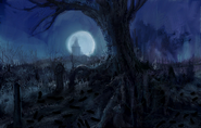 Swamp cemetery at night concept painting