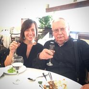 Lauren Hissrich and Andrzej Sapkowski in a restaurant