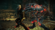 Geralt fighting a gargoyle
