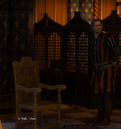 Explaining Geralt what a bergére is (type of chair)