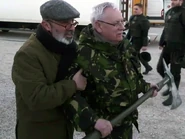 Andrzej Sapkowski and Alik Sakharov at Netflix's The Witcher set in Budapest, 2018
