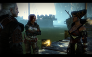 Síle, Triss and Geralt in conversation.