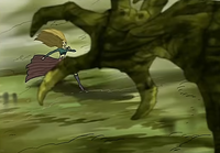 Дерево-живоглот атакует Корнелию веткой.