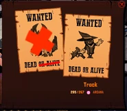 A bounty board after a target has been killed. The "OR ALIVE" text has been crossed out.