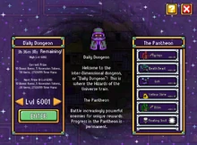 The Pantheon selection screen, alongside The Interdimensional Dungeon