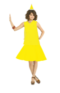 Alex Russo Long Brown Hair wearing a Yellow Santa Claus Hat wearing a Sleeveless Yellow Polo Shirt and Yellow Church Skirt