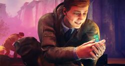 Wyatt in The New Colossus with the new scar on his right cheek, hallucinating due to his taking psychadelic drugs.