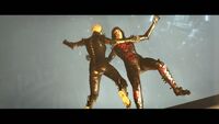 The twins jump (Soph pushing Jess with her) off the Nachtfalter.
