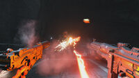 An ÜberSoldat firing its energy weapon