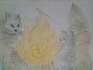 The late chieftain Duncan MacDuncan believed Faolan possessed Firesight. Faolan can only saw his spiral mark in the flames.(I drew the spiral wrong. Sorry)