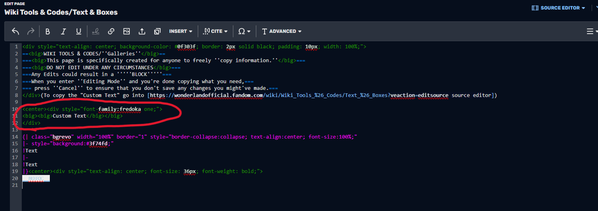 Wiki Tools & Codes/Text & Boxes | Wonderland Wiki | Fandom