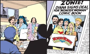 Art imitates life as Diana and Myndi Mayer pose with the creative team of a new Wonder Woman comic book. From .