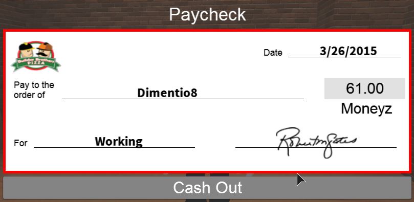 Paycheck Work At A Pizza Place Wiki Fandom - how to get a lot of money in roblox pizza place