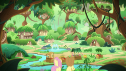 AJ and Fluttershy arrive in the Kirin village S8E23.png