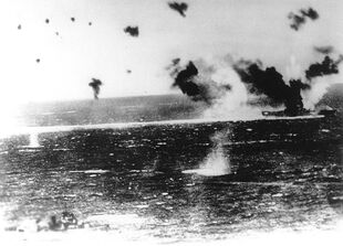 USS Lexington under attack at Coral Sea
