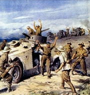 British Commonwealth Army armoured car unit is ambushed (Italian Wartime Illustration)