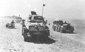 Vehicles of Panzerjäger-Abteilung 39 moving through the desert, 1942