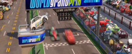 Lightning McQueen barely beats Francesco in Porto Corsa.