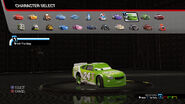 Brick Yardley in the character selection screen of Cars 3: Driven to Win.