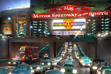 Piston cup race track outlet