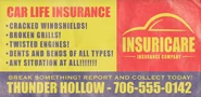 An Insuricare billboard from the Thunder Hollow Speedway