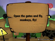 The first page of the Sign in Flying Machine, reading: "Open the gates and fly, monkeys, fly!"