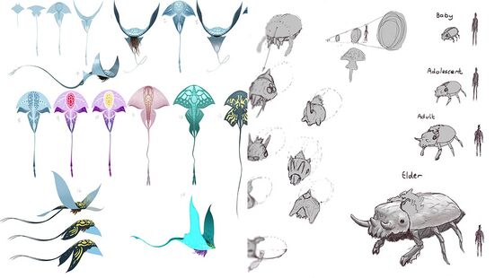 Early concept art for different creatures.