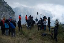 Filming on a mountainside