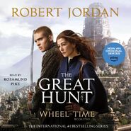 The Great Hunt, 2023 audiobook cover featuring Josha Stradowski as Rand al'Thor and Rosamund Pike as Moiraine