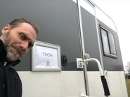 Willaume in front of his trailer labeled "Thom". Instagram, Mar 23, 2020