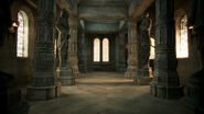 Warder statues overlooking the hallways