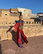 Helen Tran behind the scenes for episode 208, in costume as Amaresu, from Sharon Gilham's Instagram, February 18, 2024