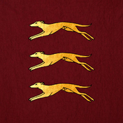 Three golden hounds on a field of red