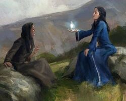 Moiraine teaching Egwene al'Vere to Channel