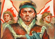 Lord Perrin Goldeneyes, with the Wolfhead banner and the banner of Manetheren