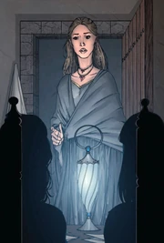 Jarna approaching Mioiraine about her intentions for the Sun Throne (from the New Spring graphic novel)