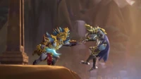Le roi Rastakhan tue le prophète Zul devant le Grand Sceau de Dazar'alor