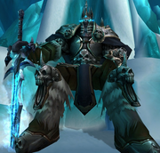 Arthas the Lich King, seated on the Frozen Throne.