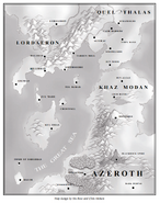 Carte du manuel de Warcraft II dévoilant l'emplacement de la tombe de Sargeras (non canonique)