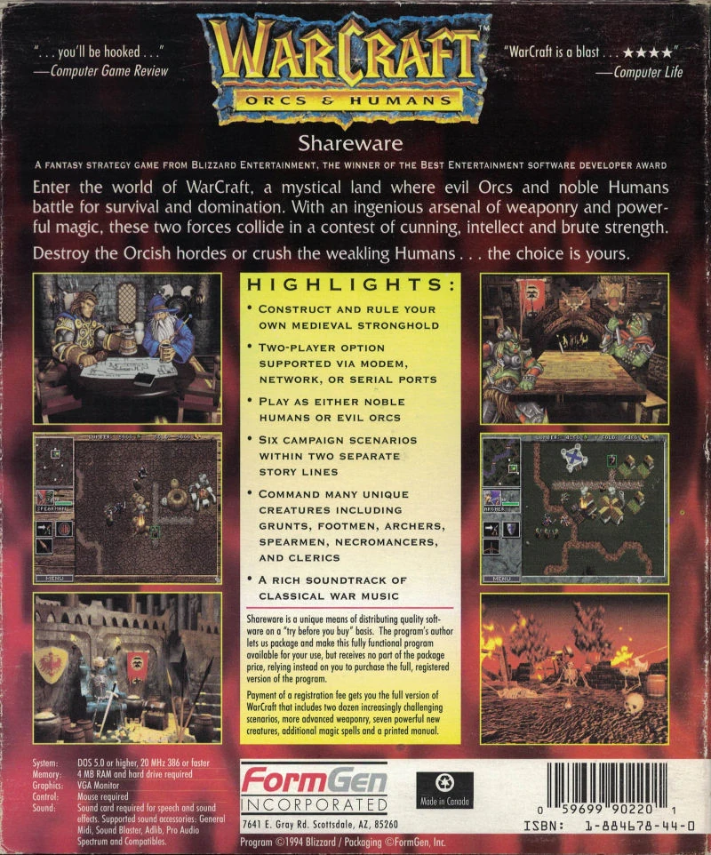 WARCRAFT ORCS & Humans MS-DOS CD-ROM BIG BOX Jeu PC 1994 EUR 143,09