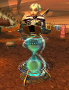 Chromie atop her hourglass in Orgrimmar.