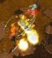 Cluster Rockets in Warcraft III. Each explosion creates a small crater
