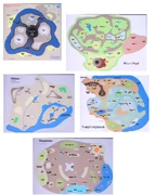 Concept maps of the new zones in Cataclysm (enlarged).