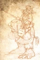 Concept art of a goblin on a hobgoblin mount.