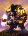 Two infant tauren in the art of Sunwalker Dezco holding his twin sons.
