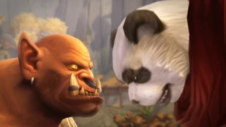 Garrosh glaring at a defeated Taran Zhu.