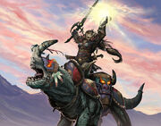 Kuatha Mornhoof, a tauren  riding a kodo.