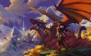 Alexstrasza and all the dragonflights returning to the  after ten thousand years.