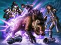 A humanoid being transformed into a boar by Polymorph: Boar in Hearthstone: The Grand Tournament.