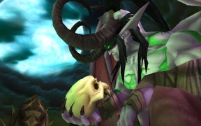 Illidan holding the Skull of Gul'dan atop the Black Temple.